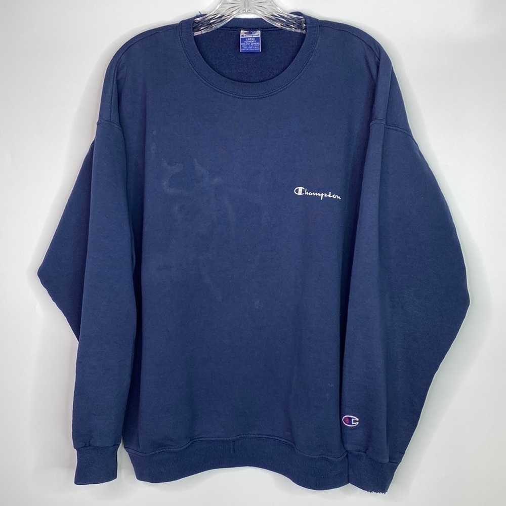 Vintage Champion Navy Blue Crewneck Sweatshirt Large Grunge
